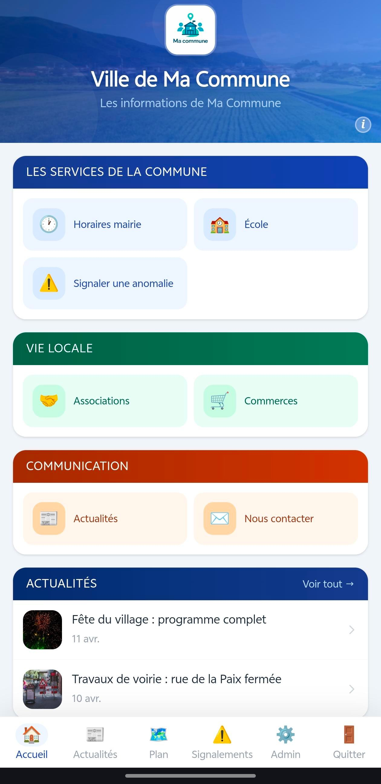 Aperçu de l'application Ma Commune sur smartphone